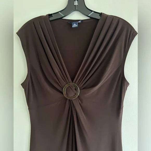 CHAPS Babydoll Chocolate Brown Y2K O Ring Jersey Midi Dress Preppy Retro | Sz M - Picture 4 of 11